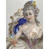 STATUINA PORCELLANA San Marco Novi DAMA SEDUTA ABITO PIZZO TULLE CESTINO FIORI