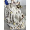 STATUINA PORCELLANA San Marco Novi DAMA SEDUTA ABITO PIZZO TULLE CESTINO FIORI