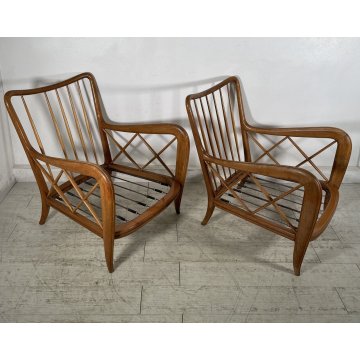 COPPIA POLTRONA PAOLO BUFFA ANNI 40 LEGNO DESIGN VINTAGE ARMCHAIR