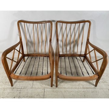 COPPIA POLTRONA PAOLO BUFFA ANNI 40 LEGNO DESIGN VINTAGE ARMCHAIR