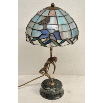 LAMPADA TAVOLO Art Nouveau PARALUME Stile Tiffany SCULTURA BRONZO Vetro Piombato