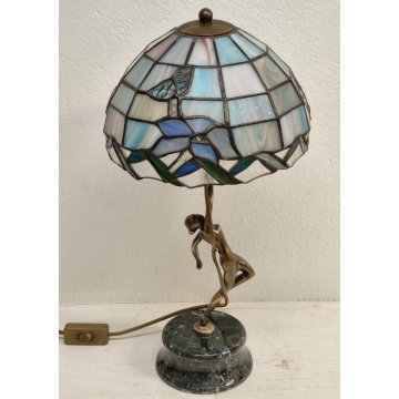 LAMPADA TAVOLO Art Nouveau PARALUME Stile Tiffany SCULTURA BRONZO Vetro Piombato