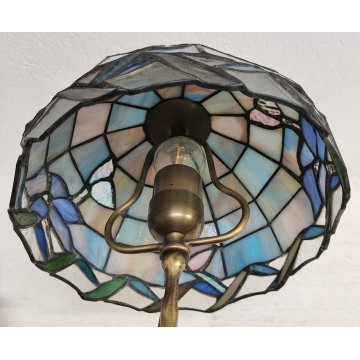 LAMPADA TAVOLO Art Nouveau PARALUME Stile Tiffany SCULTURA BRONZO Vetro Piombato