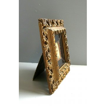 DIPINTO SU CERAMICA RITRATTO CORNICE PORTAFOTO LEGNO ORNATO DORATO TRAFORATO