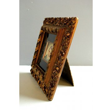 DIPINTO SU CERAMICA RITRATTO CORNICE PORTAFOTO LEGNO ORNATO DORATO TRAFORATO