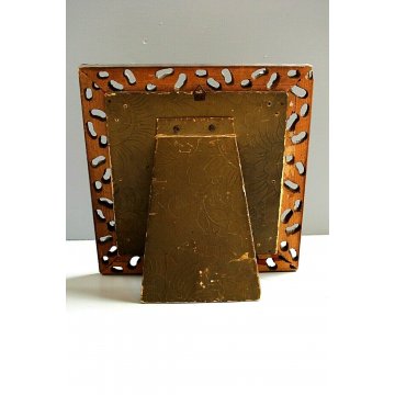 DIPINTO SU CERAMICA RITRATTO CORNICE PORTAFOTO LEGNO ORNATO DORATO TRAFORATO
