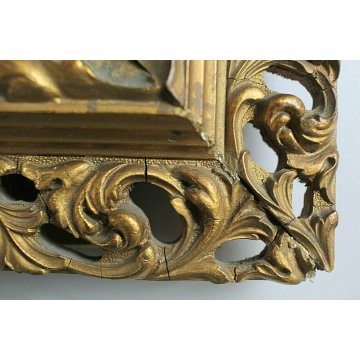 DIPINTO SU CERAMICA RITRATTO CORNICE PORTAFOTO LEGNO ORNATO DORATO TRAFORATO