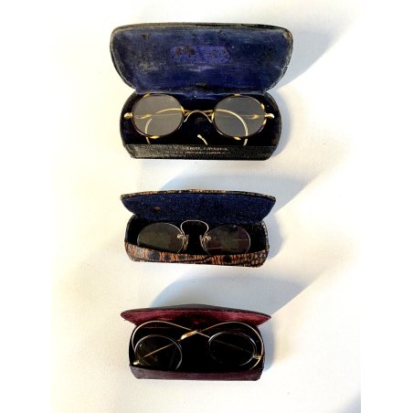 LOTTO 3 Pz ANTICO OCCHIALE ROTONDO MONTATURA FILO METALLO MATERIALE TARTARUGATO