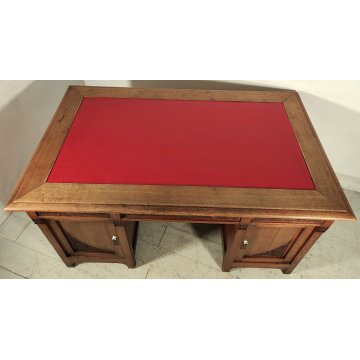 ANTICO SCRITTOIO Liberty EPOCA 1900 SCRIVANIA da CENTRO legno ROVERE PELLE desk