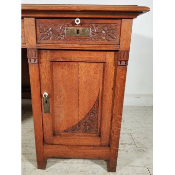 ANTICO SCRITTOIO Liberty EPOCA 1900 SCRIVANIA da CENTRO legno ROVERE PELLE desk