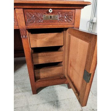 ANTICO SCRITTOIO Liberty EPOCA 1900 SCRIVANIA da CENTRO legno ROVERE PELLE desk