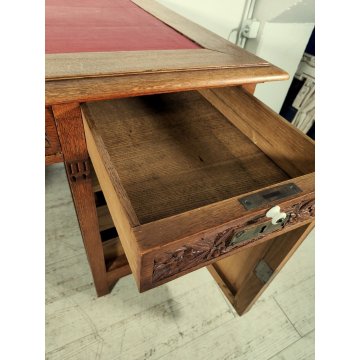 ANTICO SCRITTOIO Liberty EPOCA 1900 SCRIVANIA da CENTRO legno ROVERE PELLE desk