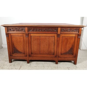 ANTICO SCRITTOIO Liberty EPOCA 1900 SCRIVANIA da CENTRO legno ROVERE PELLE desk