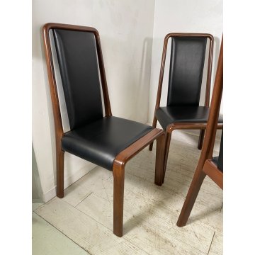 SET 6 SEDIE TAVOLO PRANZO DESIGN VINTAGE LEGNO CURVATO PELLE NERA SALOTTO 1990