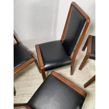 SET 6 SEDIE TAVOLO PRANZO DESIGN VINTAGE LEGNO CURVATO PELLE NERA SALOTTO 1990