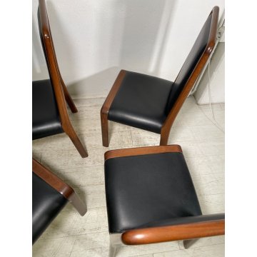 SET 6 SEDIE TAVOLO PRANZO DESIGN VINTAGE LEGNO CURVATO PELLE NERA SALOTTO 1990