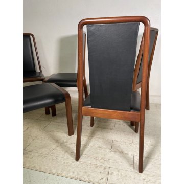 SET 6 SEDIE TAVOLO PRANZO DESIGN VINTAGE LEGNO CURVATO PELLE NERA SALOTTO 1990