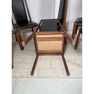 SET 6 SEDIE TAVOLO PRANZO DESIGN VINTAGE LEGNO CURVATO PELLE NERA SALOTTO 1990