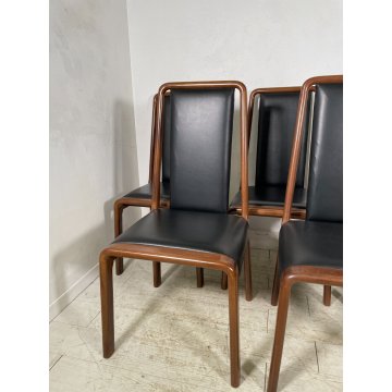 SET 6 SEDIE TAVOLO PRANZO DESIGN VINTAGE LEGNO CURVATO PELLE NERA SALOTTO 1990