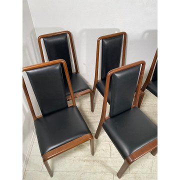 SET 6 SEDIE TAVOLO PRANZO DESIGN VINTAGE LEGNO CURVATO PELLE NERA SALOTTO 1990