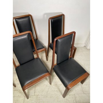 SET 6 SEDIE TAVOLO PRANZO DESIGN VINTAGE LEGNO CURVATO PELLE NERA SALOTTO 1990