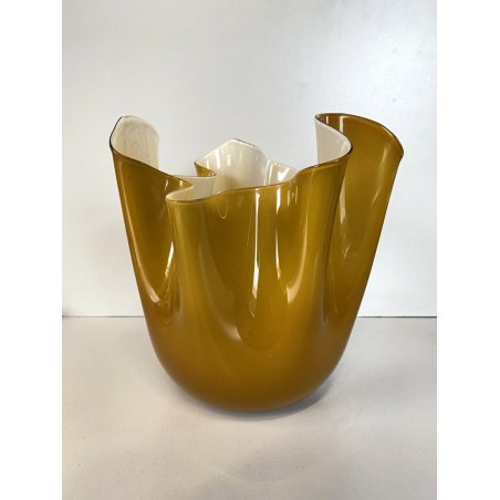 VASO VINTAGE FAZZOLETTO DESIGN Venini VETRO MURANO OPALINO AMBRA 23 cm/h '80