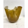 VASO VINTAGE FAZZOLETTO DESIGN Venini VETRO MURANO OPALINO AMBRA 23 cm/h '80