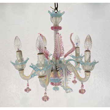 PICCOLO LAMPADARIO VETRO MURANO CLASSICO ANNI 50/60 VINTAGE CHANDELIER GLASS