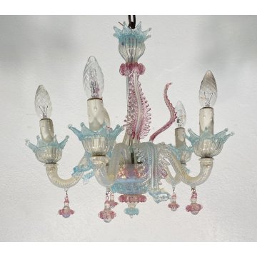 PICCOLO LAMPADARIO VETRO MURANO CLASSICO ANNI 50/60 VINTAGE CHANDELIER GLASS