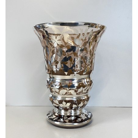 VASO VINTAGE VETRO FUME' DECORO MOTIVO FLOREALE ARGENTATO 20,5 x 27,5 cm/h
