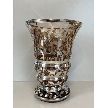 VASO VINTAGE VETRO FUME' DECORO MOTIVO FLOREALE ARGENTATO 20,5 x 27,5 cm/h