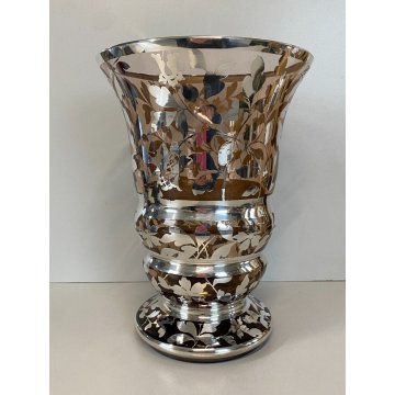 VASO VINTAGE VETRO FUME' DECORO MOTIVO FLOREALE ARGENTATO 20,5 x 27,5 cm/h