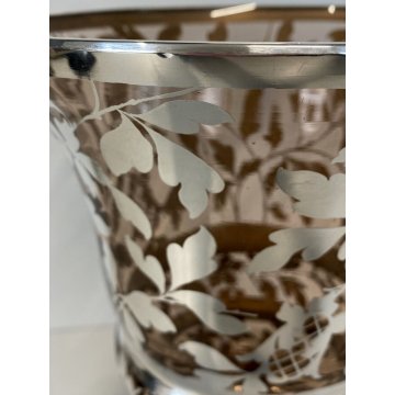 VASO VINTAGE VETRO FUME' DECORO MOTIVO FLOREALE ARGENTATO 20,5 x 27,5 cm/h