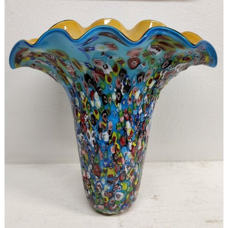 GRANDE VASO tipo Millefiori VETRO Murano DESIGN a Conchiglia SOFFIATO Murrina