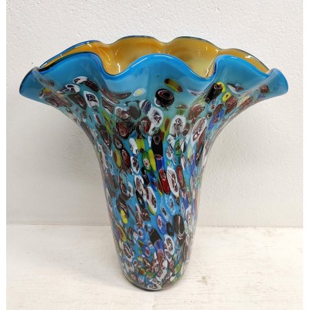 GRANDE VASO Millefiori VETRO firmato Murano DESIGN a Conchiglia SOFFIATO Murrina