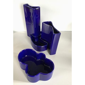 SET 3+1  VASI CERAMICA SMALTO BLU DESIGN Angelo Mangiarotti F.LLI Brambilla '60