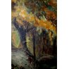 ANTICO QUADRO DIPINTO OLIO TAVOLA C.Morosini PAESAGGIO BOSCO LAGO MONTANO '900