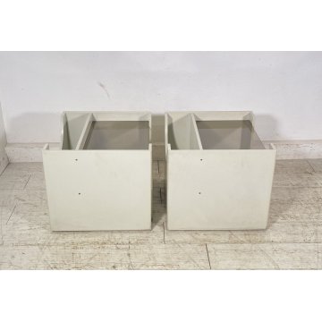 ANTICA COPPIA COMODINO DESIGN LEGNO LACCATO BIANCO PORTA RIVISTE VETRO CASSETTO