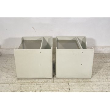 ANTICA COPPIA COMODINO DESIGN LEGNO LACCATO BIANCO PORTA RIVISTE VETRO CASSETTO