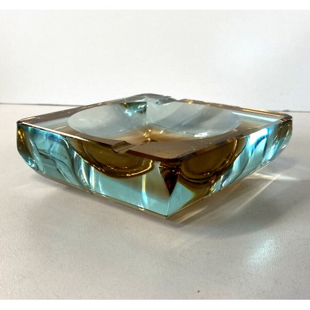 SVUOTATASCHE VINTAGE CRISTALLO AMBRA SOMMERSO MOLATO 12x12x4 cm POSACENERE '40