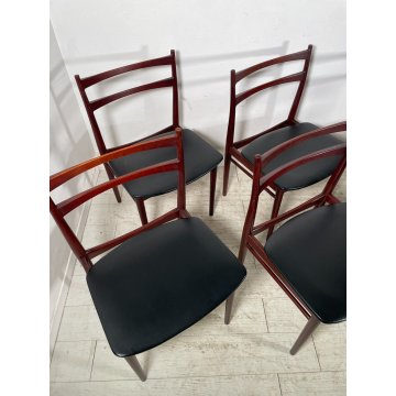 SET 6 SEDIE HENRY ROSENGREN HANSEN ANNI 60 CHAIR LEGNO PALISSANDRO PELLE NERA