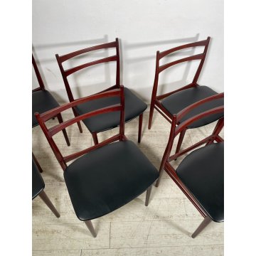 SET 6 SEDIE HENRY ROSENGREN HANSEN ANNI 60 CHAIR LEGNO PALISSANDRO PELLE NERA