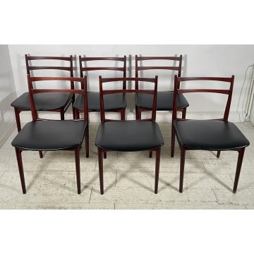 SET 6 SEDIE HENRY ROSENGREN HANSEN ANNI 60 CHAIR LEGNO PALISSANDRO PELLE NERA