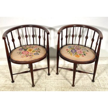 ANTICA COPPIA POLTRONA POZZETTO INTARSIATA SEDIE LEGNO FAGGIO EPOCA 1800 CHAIR