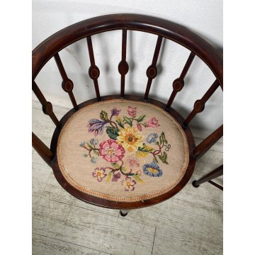 ANTICA COPPIA POLTRONA POZZETTO INTARSIATA SEDIE LEGNO FAGGIO EPOCA 1800 CHAIR