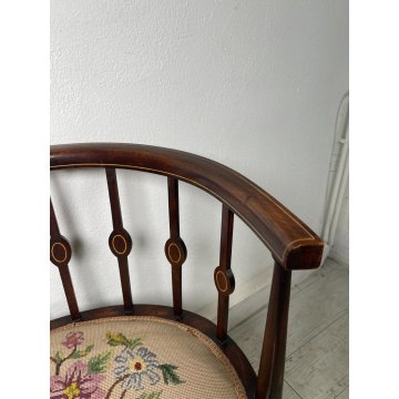 ANTICA COPPIA POLTRONA POZZETTO INTARSIATA SEDIE LEGNO FAGGIO EPOCA 1800 CHAIR