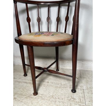 ANTICA COPPIA POLTRONA POZZETTO INTARSIATA SEDIE LEGNO FAGGIO EPOCA 1800 CHAIR