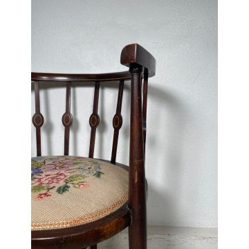 ANTICA COPPIA POLTRONA POZZETTO INTARSIATA SEDIE LEGNO FAGGIO EPOCA 1800 CHAIR