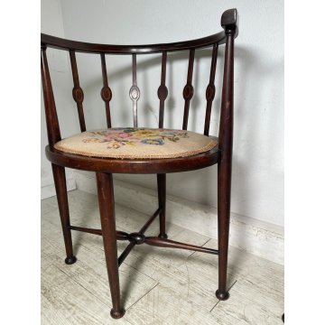 ANTICA COPPIA POLTRONA POZZETTO INTARSIATA SEDIE LEGNO FAGGIO EPOCA 1800 CHAIR