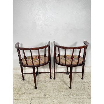 ANTICA COPPIA POLTRONA POZZETTO INTARSIATA SEDIE LEGNO FAGGIO EPOCA 1800 CHAIR